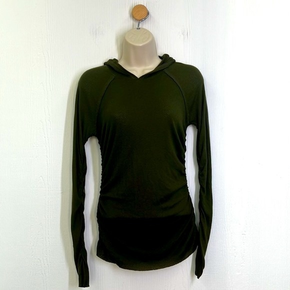 Free People - FP Movement Apollo Urban Army Green Perforated Hoodie Size Small - Picture 2 of 13